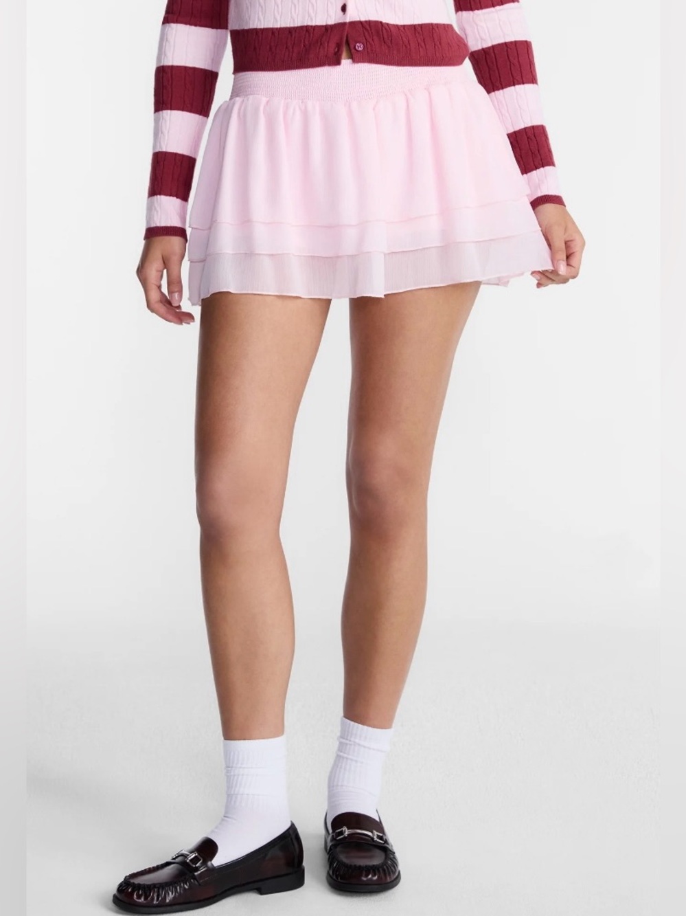 NWT No Boundaries Pink Tiered Mini Skirt built in shorts